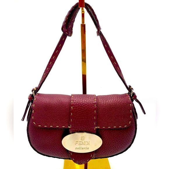 Fendi Handbags - Auth Fendi Plum Selleria Leather Baguette Shoulder Bag Preloved Purse Excellent